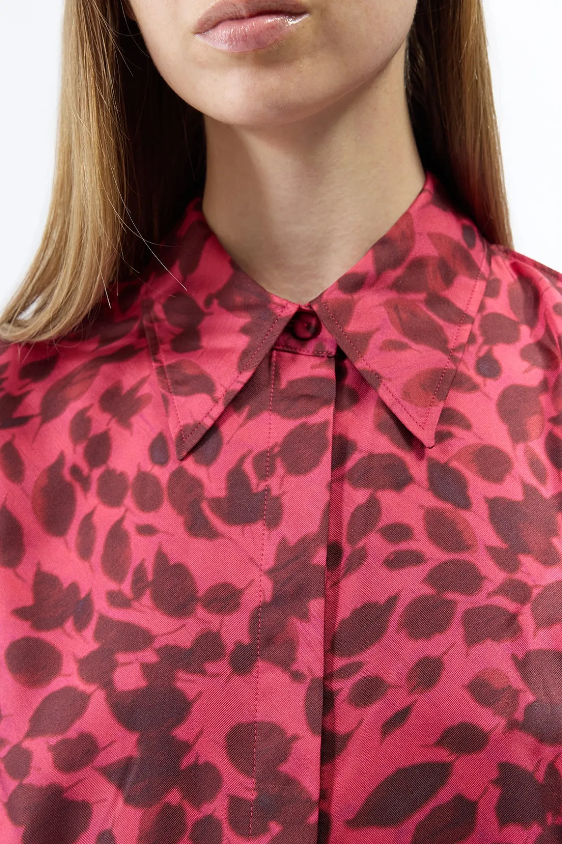 Sansi Top in Fuchsia Printed Silk Twill