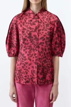Sansi Top in Fuchsia Printed Silk Twill