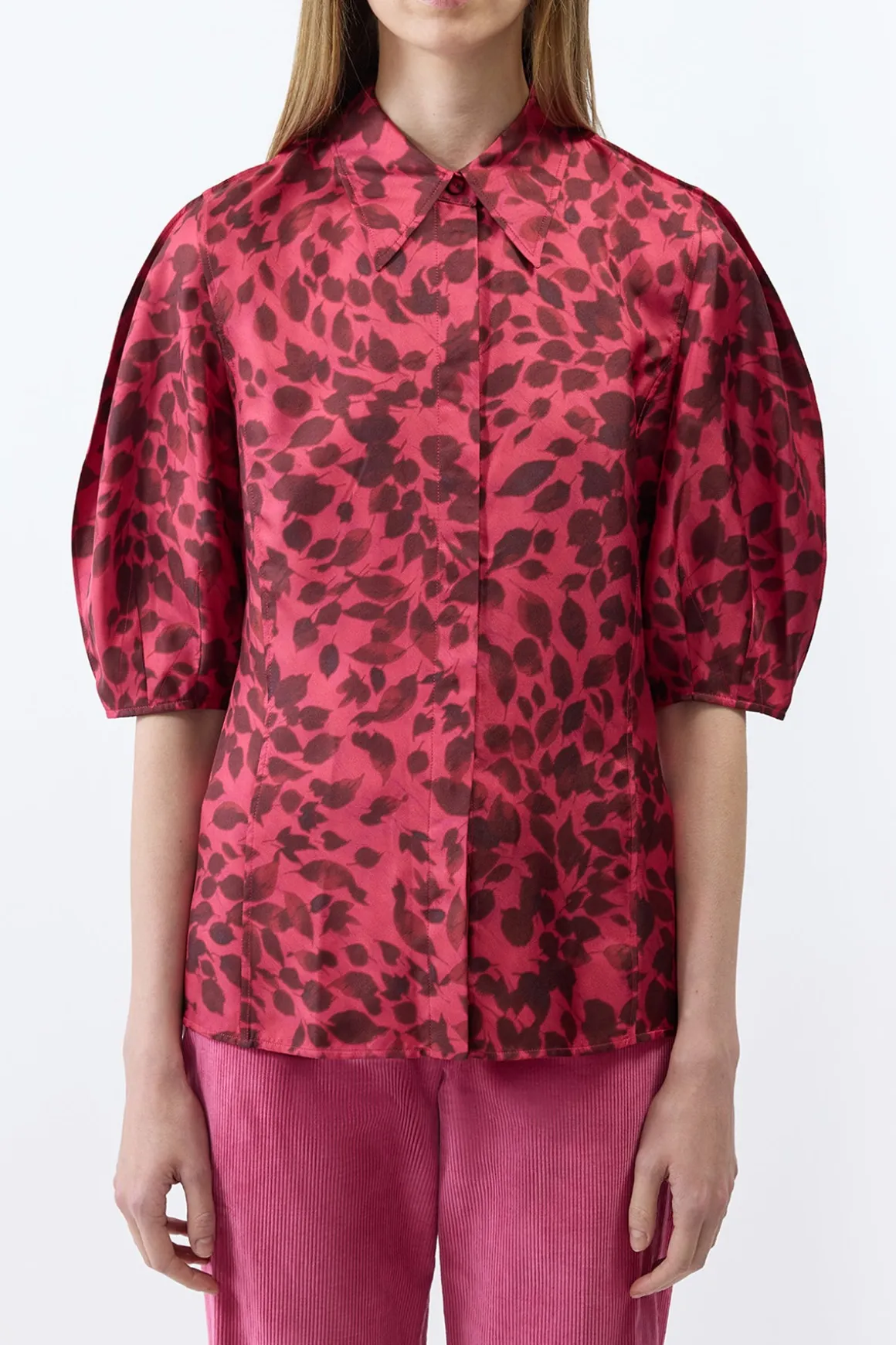 Sansi Top in Fuchsia Printed Silk Twill