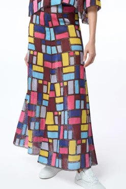 Selma Patchwork Embroidered Maxi Skirt in Aurora Multi Linen