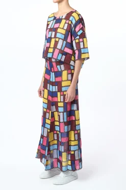 Selma Patchwork Embroidered Maxi Skirt in Aurora Multi Linen