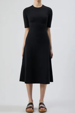 Seymore Knit Midi Dress in Black Merino Wool Cashmere