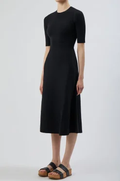 Seymore Knit Midi Dress in Black Merino Wool Cashmere