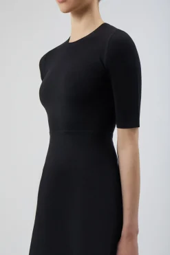 Seymore Knit Midi Dress in Black Merino Wool Cashmere