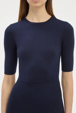 Seymore Knit Midi Dress in Dark Navy Merino Wool Cashmere