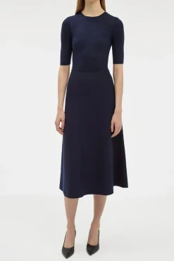 Seymore Knit Midi Dress in Dark Navy Merino Wool Cashmere