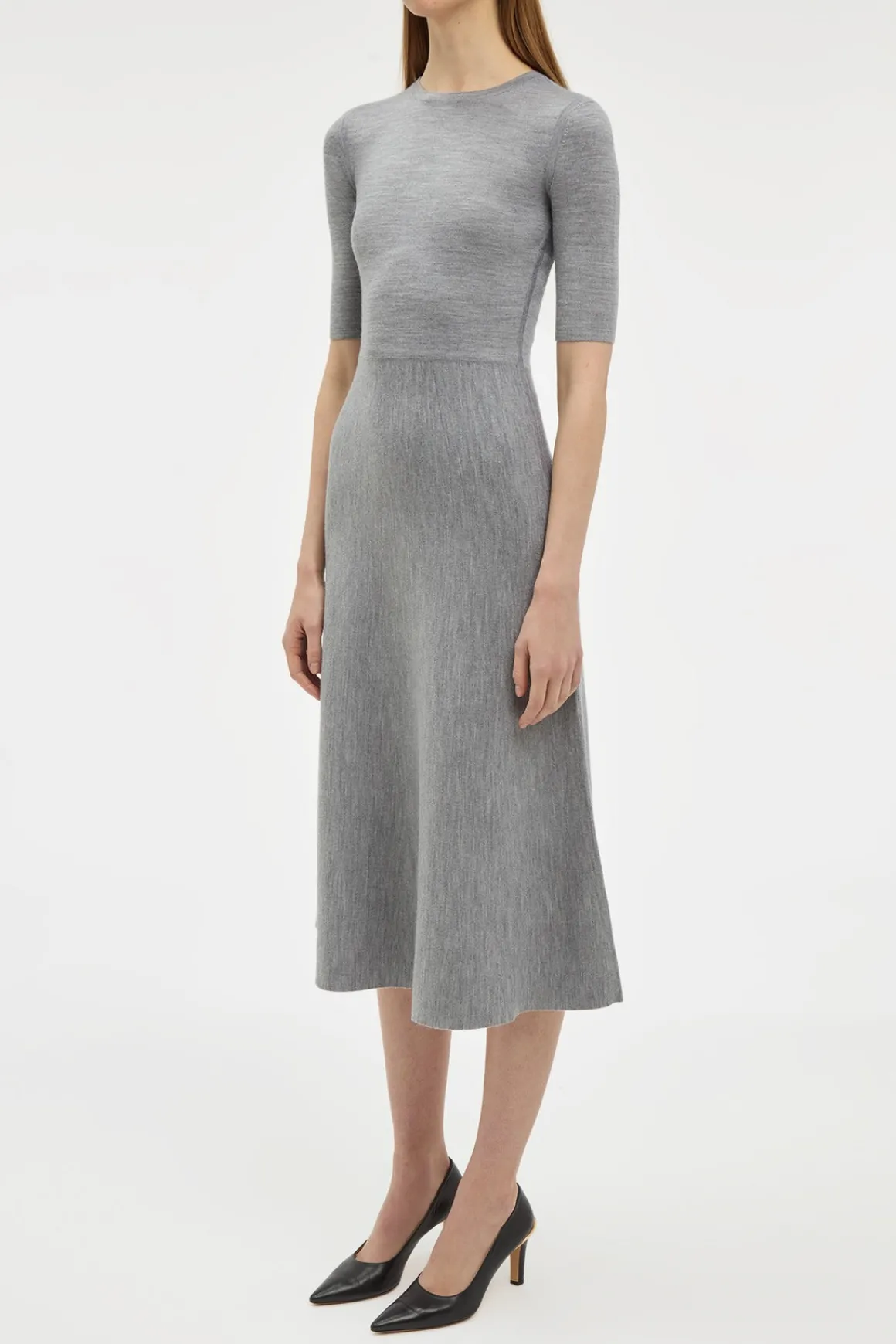 Seymore Knit Midi Dress in Heather Grey Merino Wool Cashmere