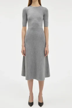 Seymore Knit Midi Dress in Heather Grey Merino Wool Cashmere