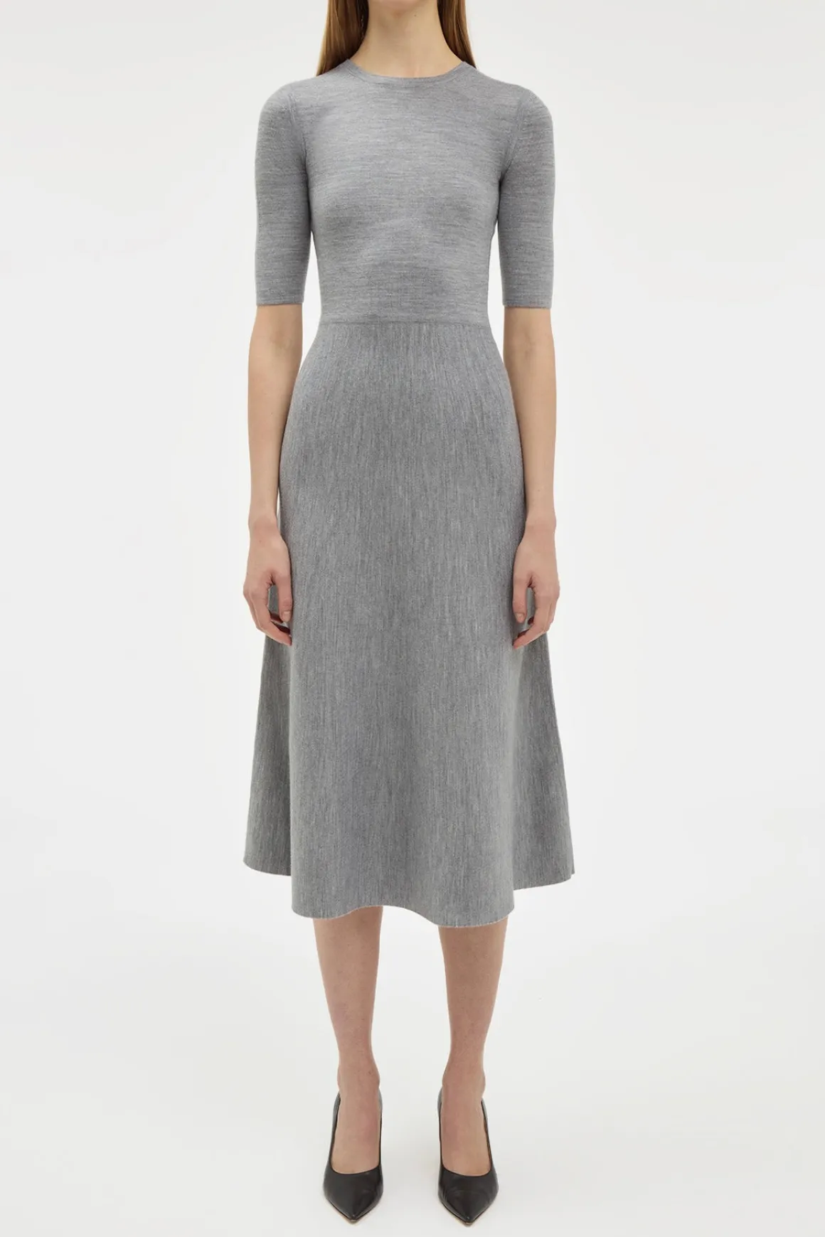 Seymore Knit Midi Dress in Heather Grey Merino Wool Cashmere