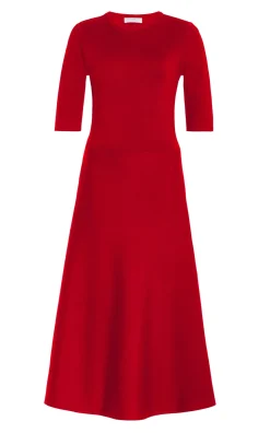 Seymore Knit Midi Dress in Scarlet Red Merino Wool Cashmere