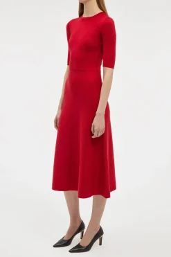 Seymore Knit Midi Dress in Scarlet Red Merino Wool Cashmere