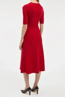 Seymore Knit Midi Dress in Scarlet Red Merino Wool Cashmere