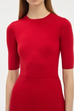 Seymore Knit Midi Dress in Scarlet Red Merino Wool Cashmere