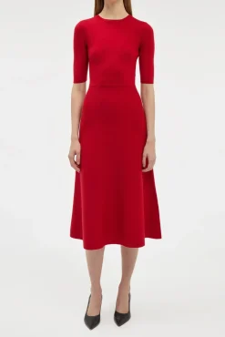 Seymore Knit Midi Dress in Scarlet Red Merino Wool Cashmere