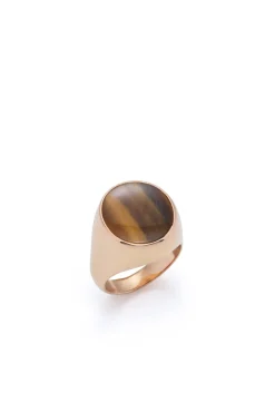 Signet Ring in 18K Rose Gold & Tiger's Eye Stone with Brown Diamond
