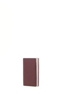 Simple Card Wallet in Bordeaux & Pink Leather