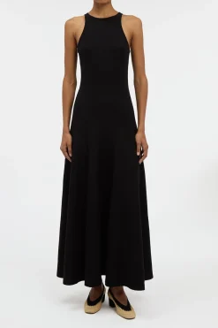 Siren Knit Maxi Dress in Black Merino Wool