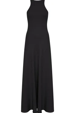 Siren Knit Maxi Dress in Black Merino Wool