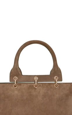 Small Amethyst Tote Bag in Dark Sand Suede