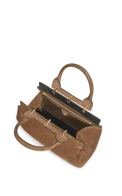 Small Amethyst Tote Bag in Dark Sand Suede