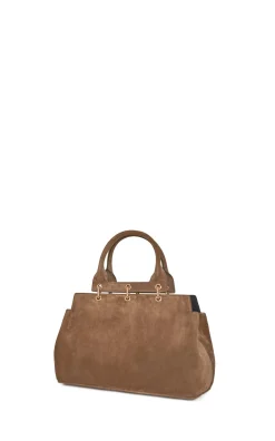 Small Amethyst Tote Bag in Dark Sand Suede