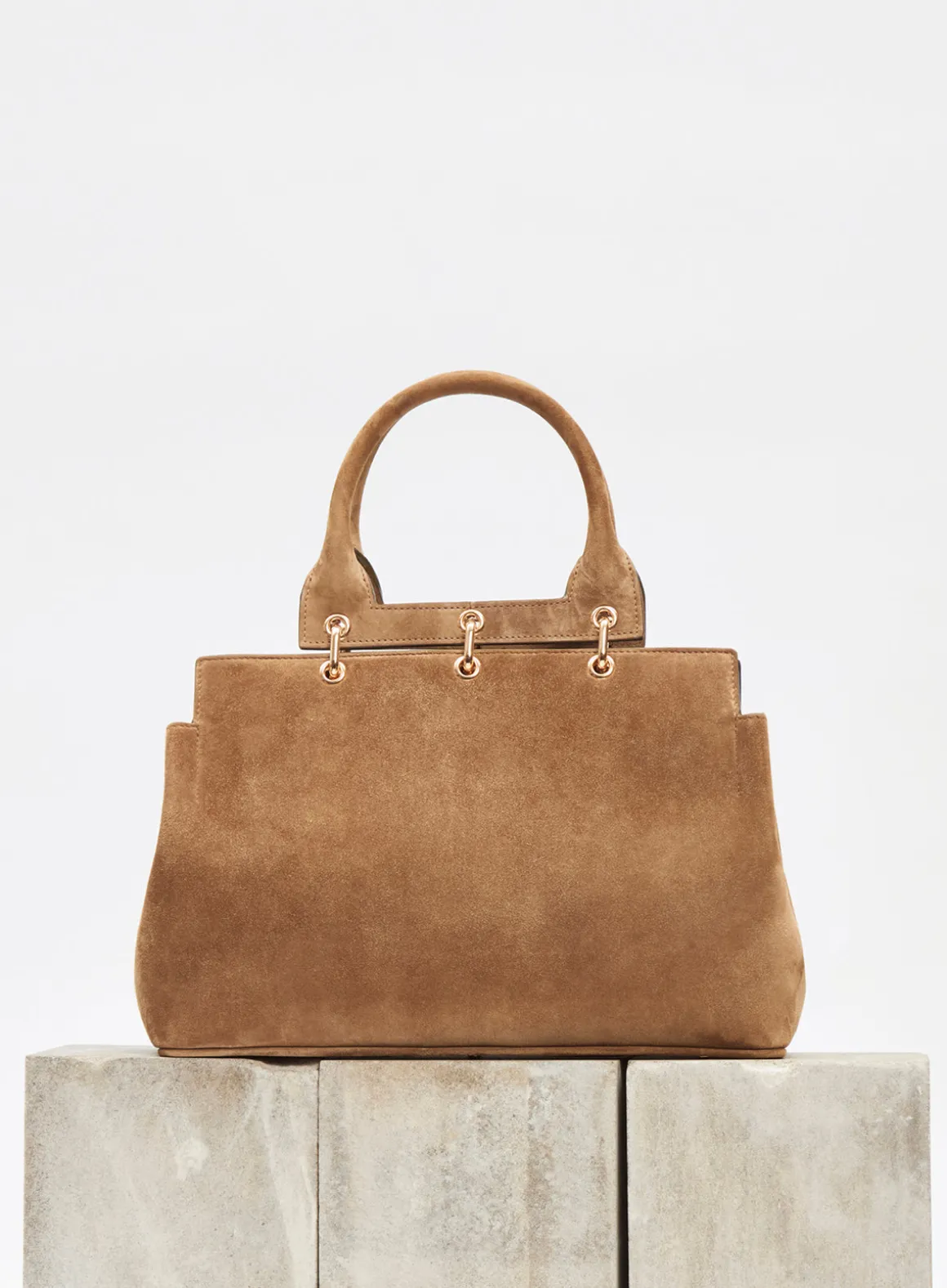 Small Amethyst Tote Bag in Dark Sand Suede