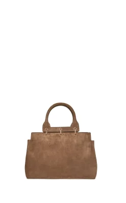 Small Amethyst Tote Bag in Dark Sand Suede