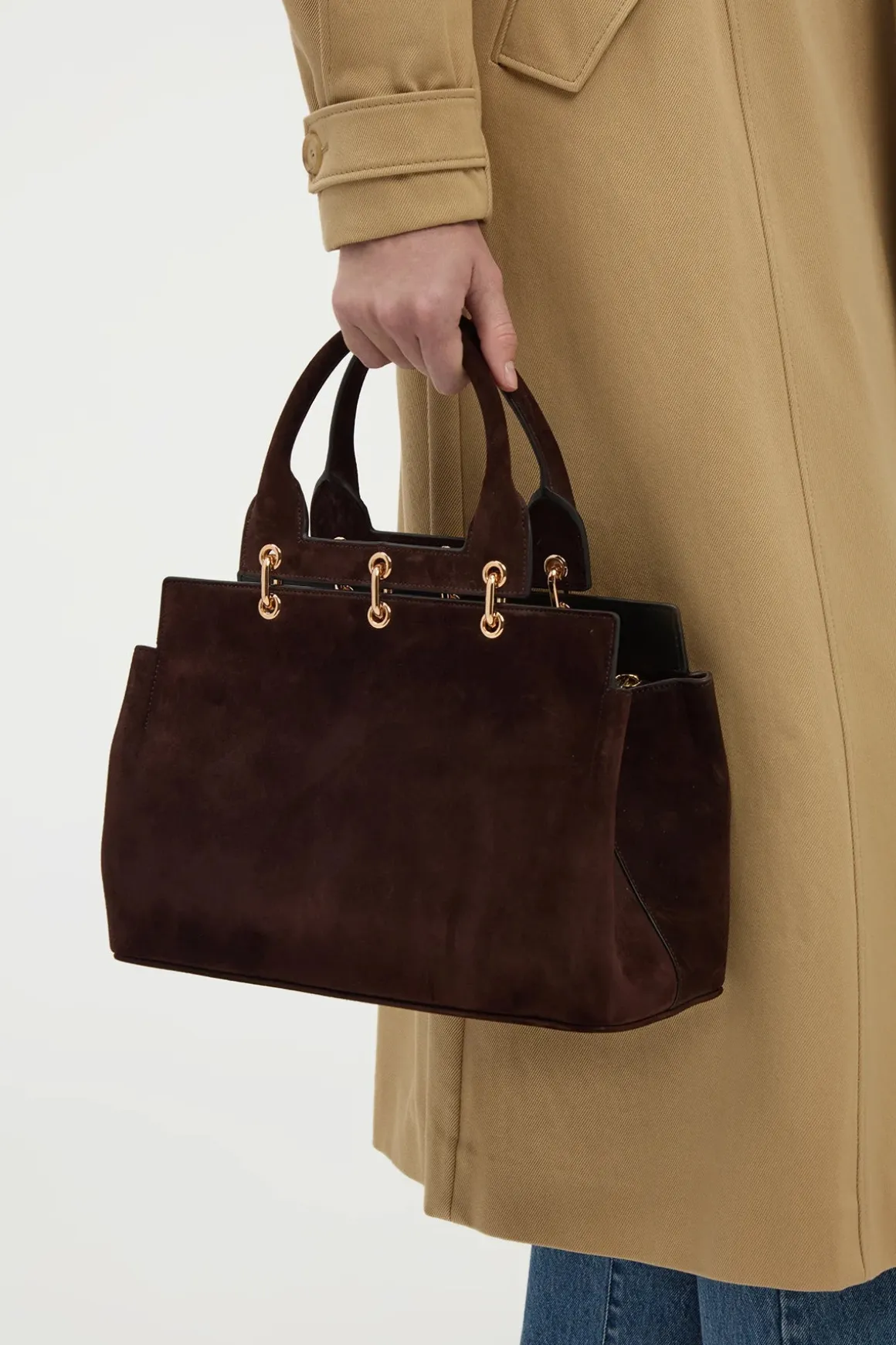 Small Amethyst Tote Bag in Dark Brown Suede