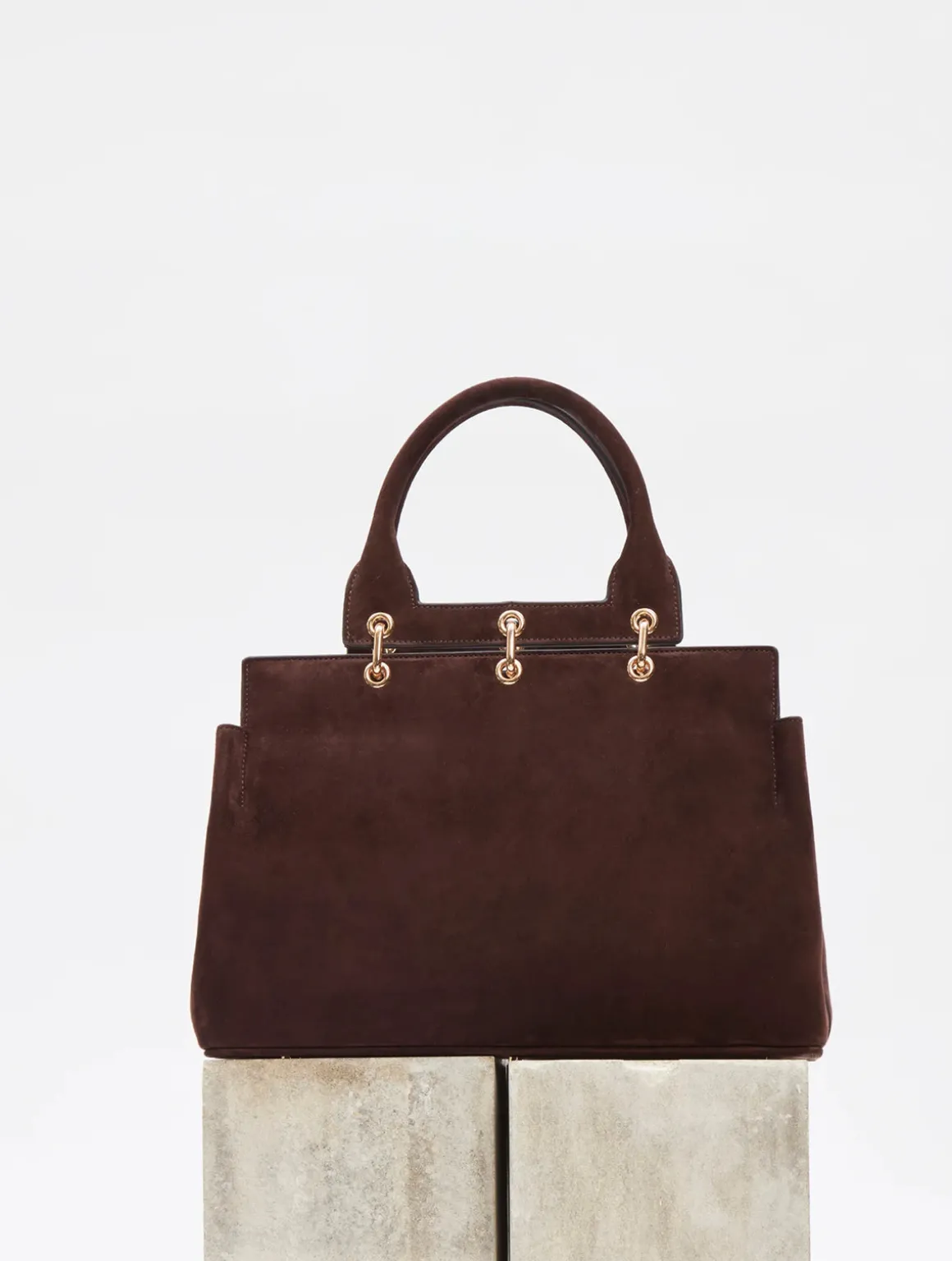 Small Amethyst Tote Bag in Dark Brown Suede