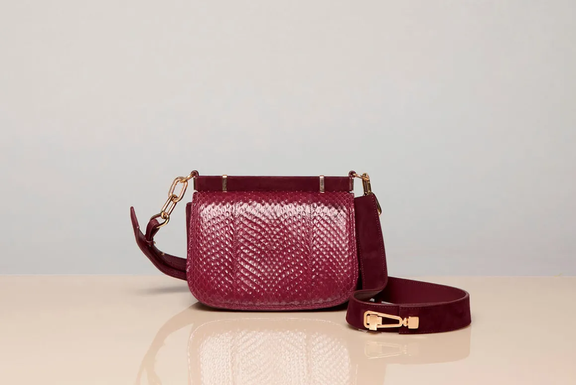 Small Dern Crossbody Bag in Bordeaux Snakeskin & Suede