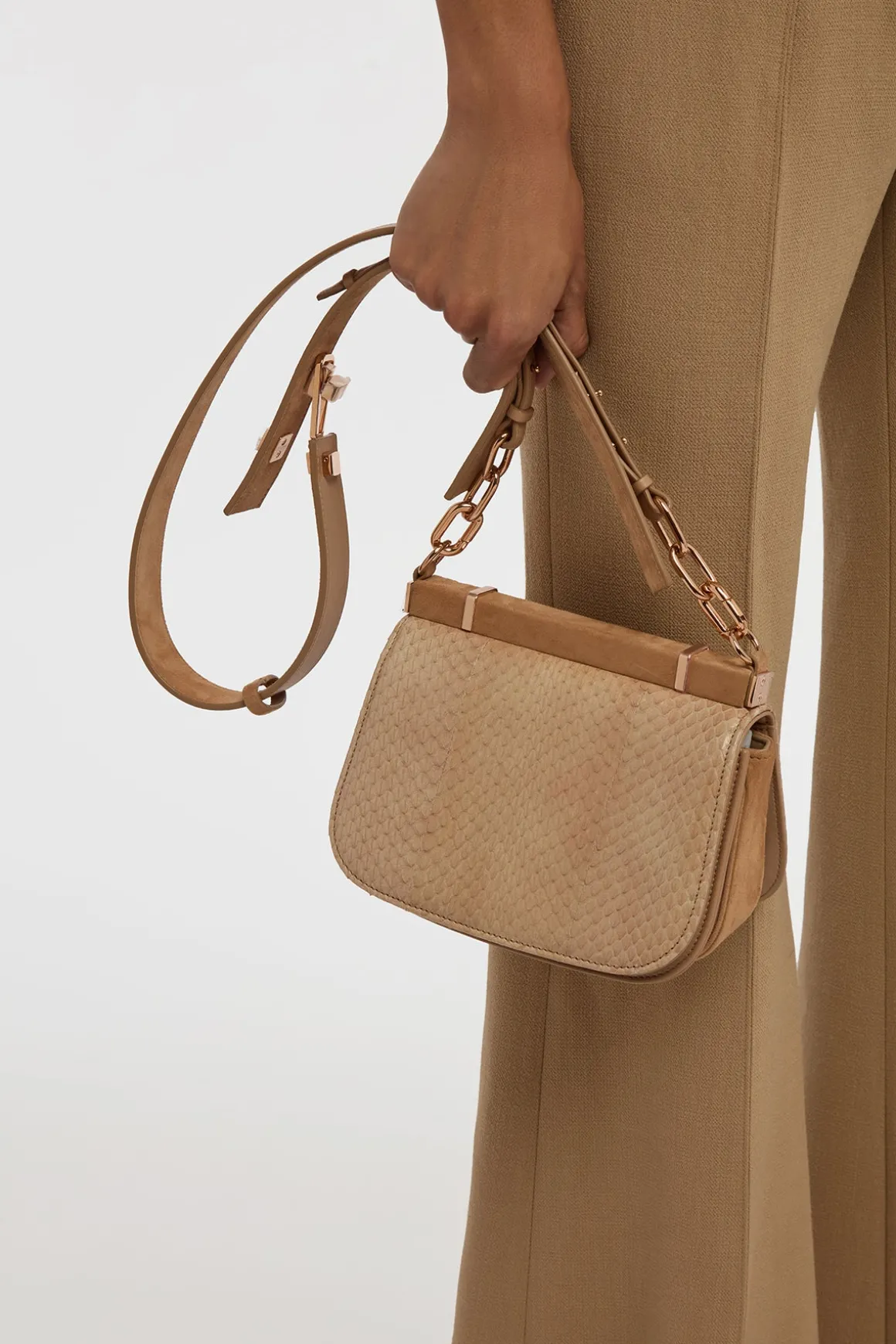 Small Dern Crossbody Bag in Nude Snakeskin & Suede