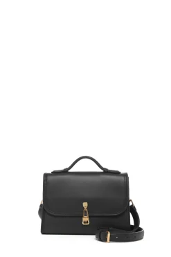 Small Leonora Flap Bag in Black Nappa Leather