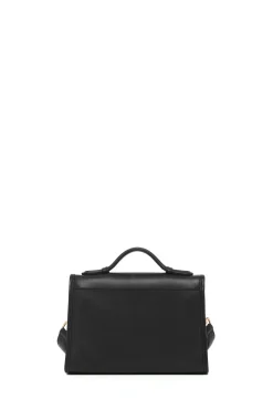Small Leonora Flap Bag in Black Nappa Leather