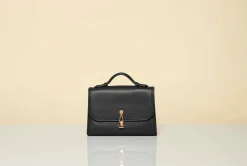 Small Leonora Flap Bag in Black Nappa Leather