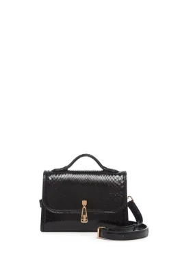 Small Leonora Flap Bag in Black Snakeskin