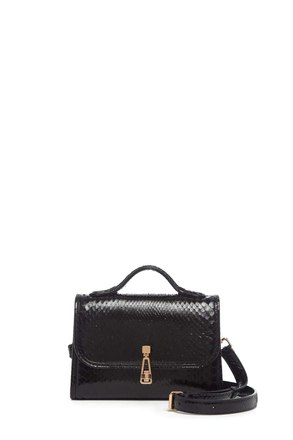 Small Leonora Flap Bag in Black Snakeskin