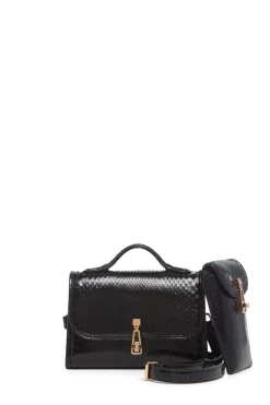 Small Leonora Flap Bag in Black Snakeskin