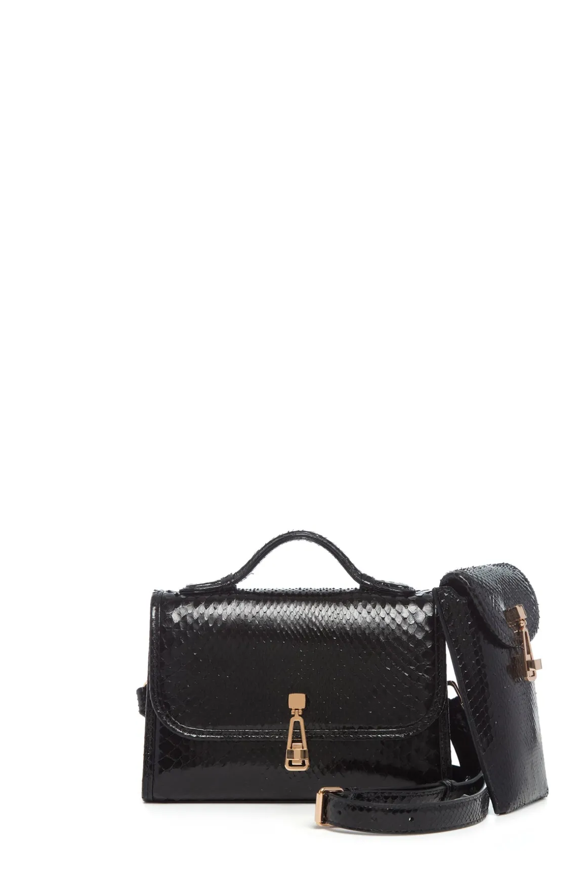 Small Leonora Flap Bag in Black Snakeskin