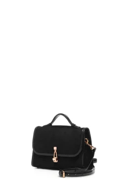 Small Leonora Flap Bag in Black Suede
