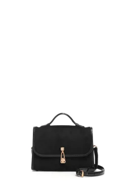 Small Leonora Flap Bag in Black Suede