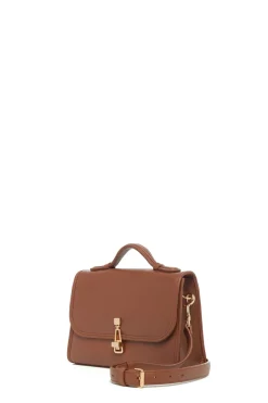 Small Leonora Flap Bag in Cognac Nappa Leather
