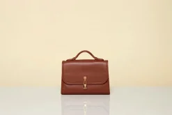 Small Leonora Flap Bag in Cognac Nappa Leather