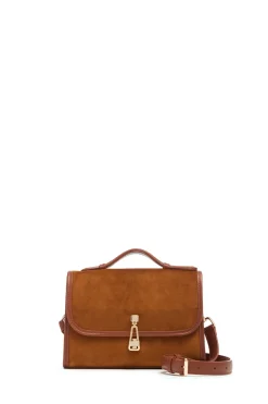 Small Leonora Flap Bag in Cognac Suede
