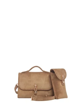 Small Leonora Flap Bag in Dark Sand Suede