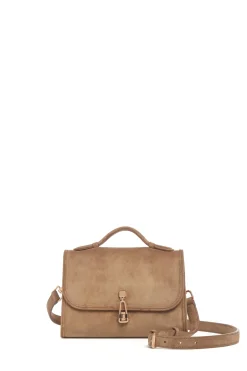 Small Leonora Flap Bag in Dark Sand Suede