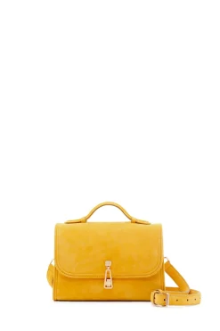Small Leonora Flap Bag in Golden Birch Suede