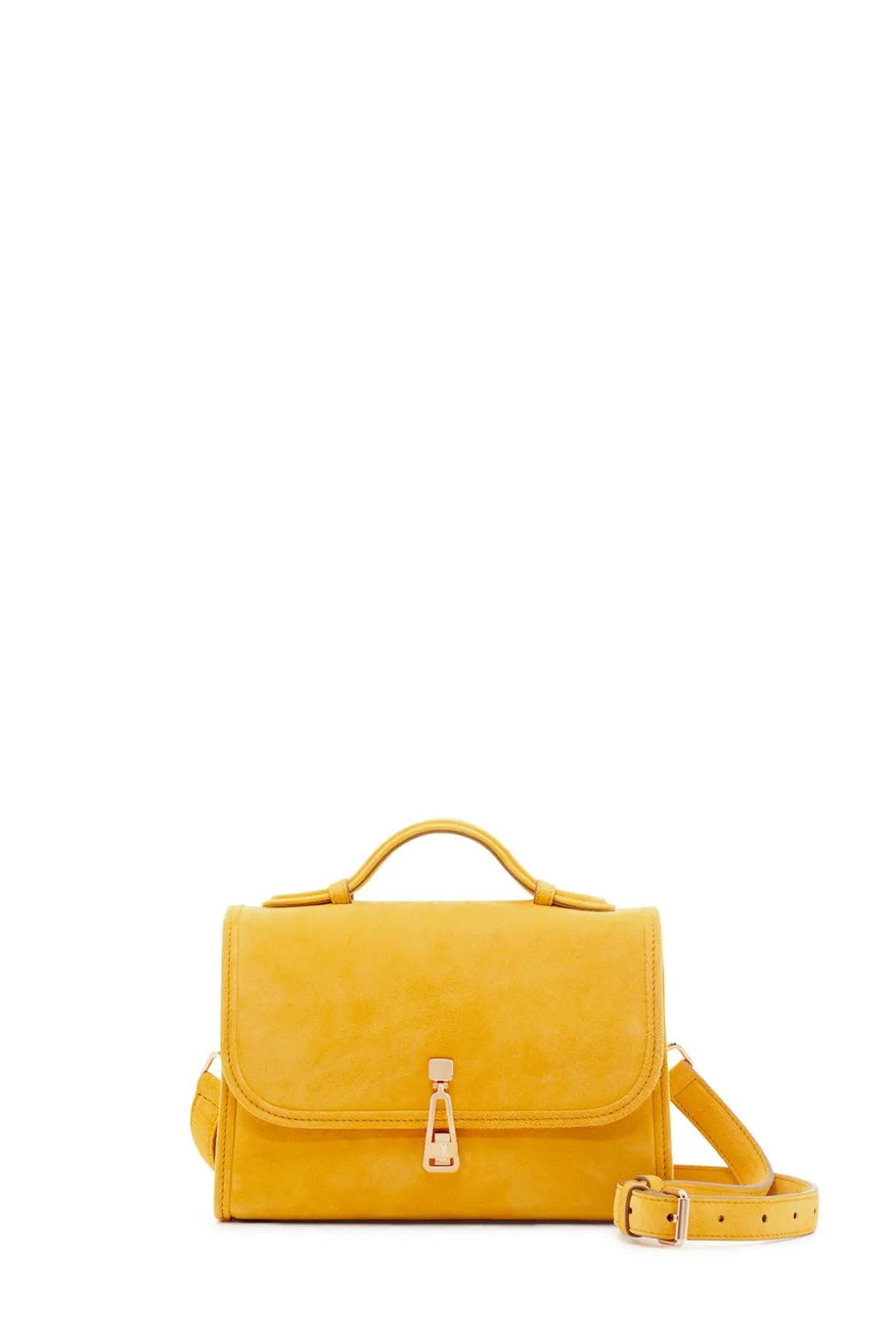 Small Leonora Flap Bag in Golden Birch Suede