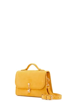 Small Leonora Flap Bag in Golden Birch Suede