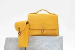 Small Leonora Flap Bag in Golden Birch Suede