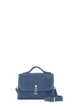 Small Leonora Flap Bag in Light Blue Suede Denim